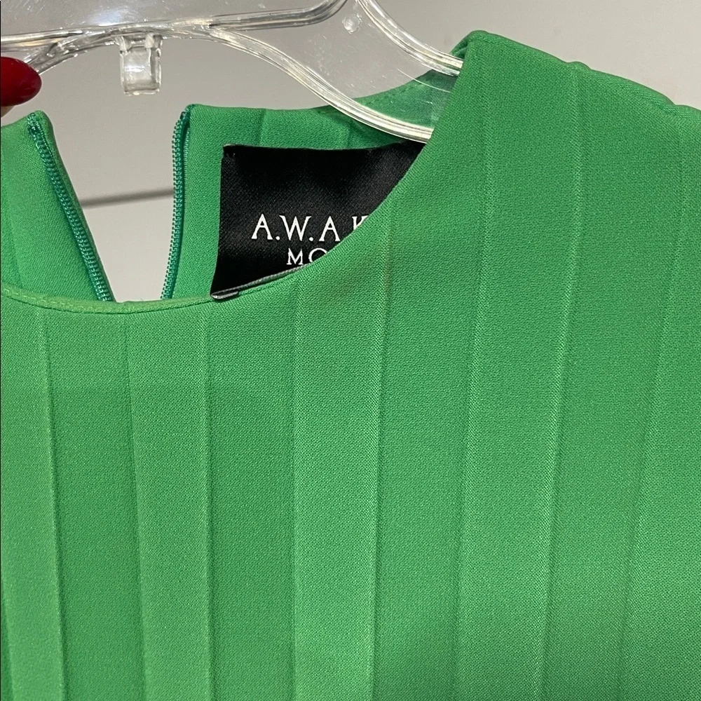 A.W.A.K.E. MODE GREEN PLEATED MIDI DRESS FR 34/ US XS - Picture 8 of 9